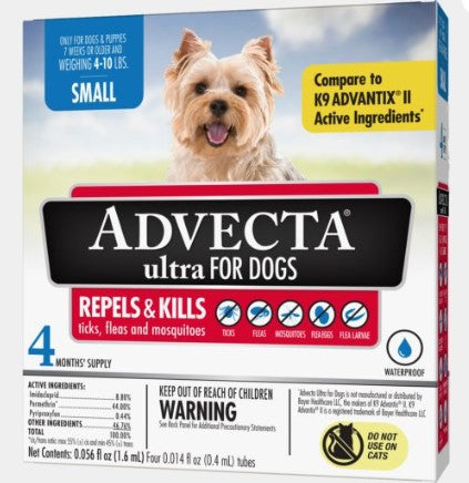 Advecta Ultra Flea & Tick Protection for Dogs 4-10 Lbs 4 Month Supply