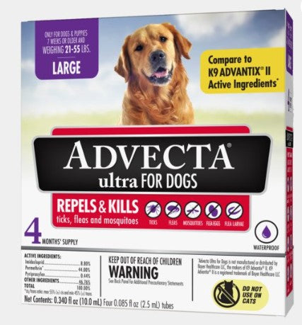 Advecta Ultra Flea & Tick Protection for Dogs 21-55 LBS 4 Month Supply