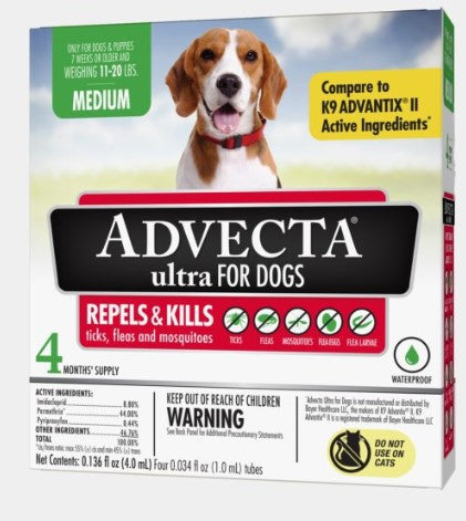 Advecta Ultra Flea & Tick Protection for Dogs 11-20 Lbs 4 Month Supply