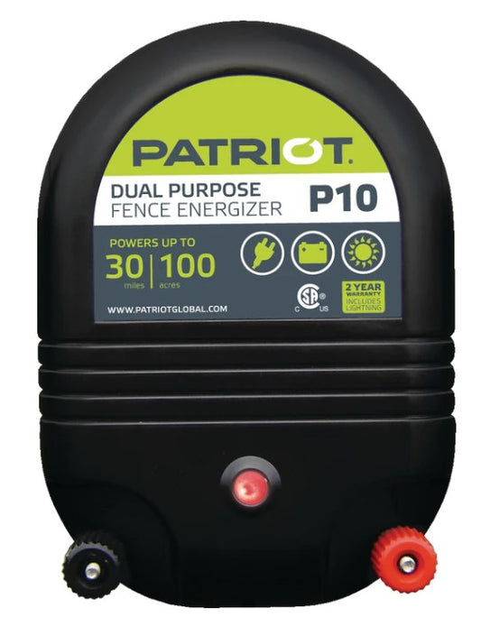 PATRIOT P10 AC/DC DUAL POWERED FENCE CHARGER, 30 MILE / 100 ACRE