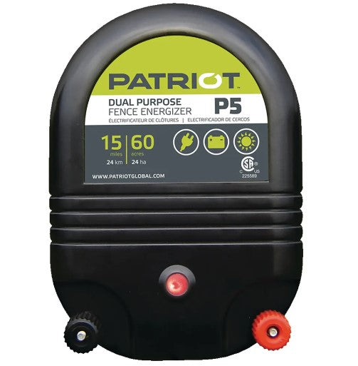 PATRIOT P5 AC/DC DUAL POWERED FENCE CHARGER, 15 MILE / 60 ACRE